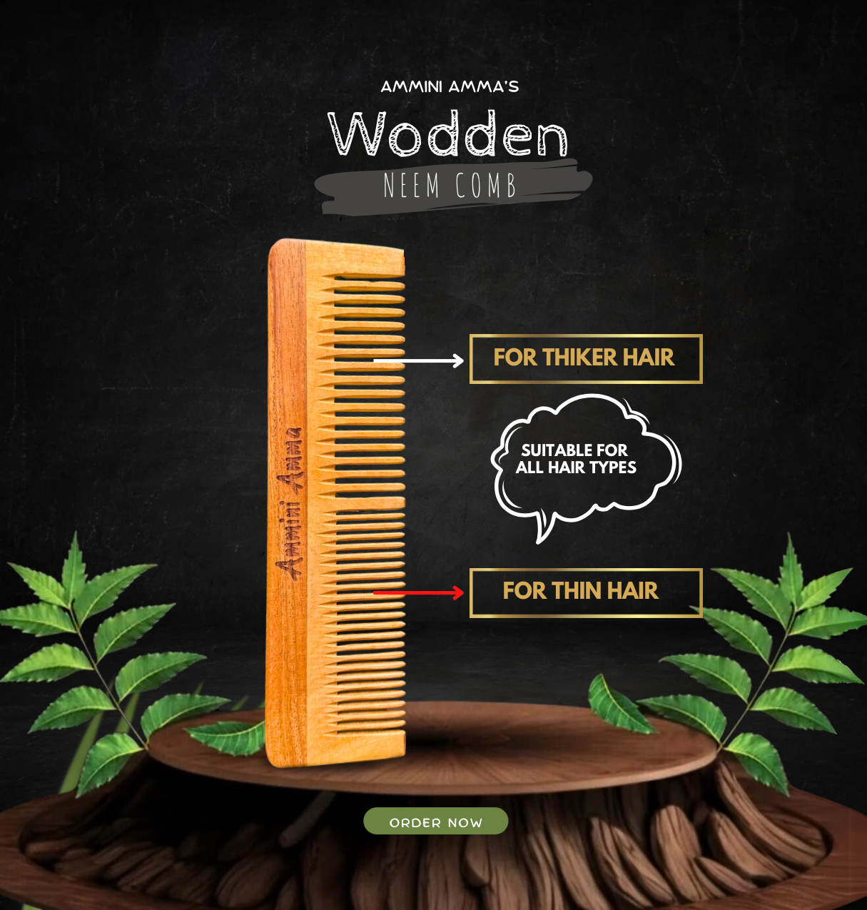 Neem Wooden Comb 2/pcs Combo