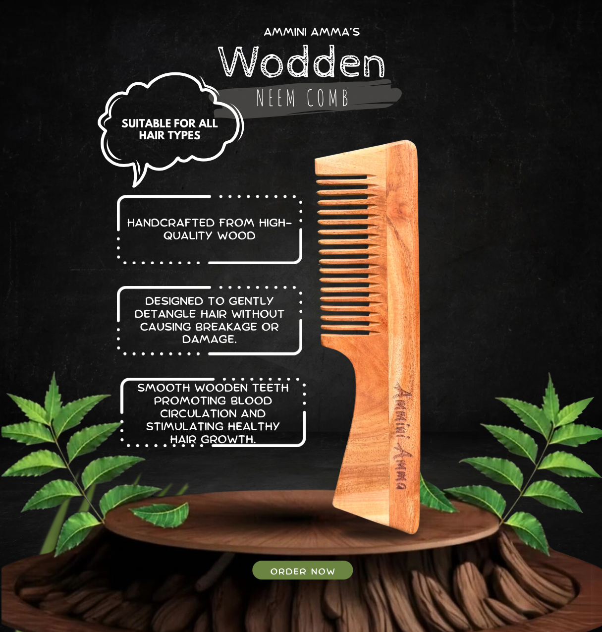 Neem Wooden Comb 2/pcs Combo