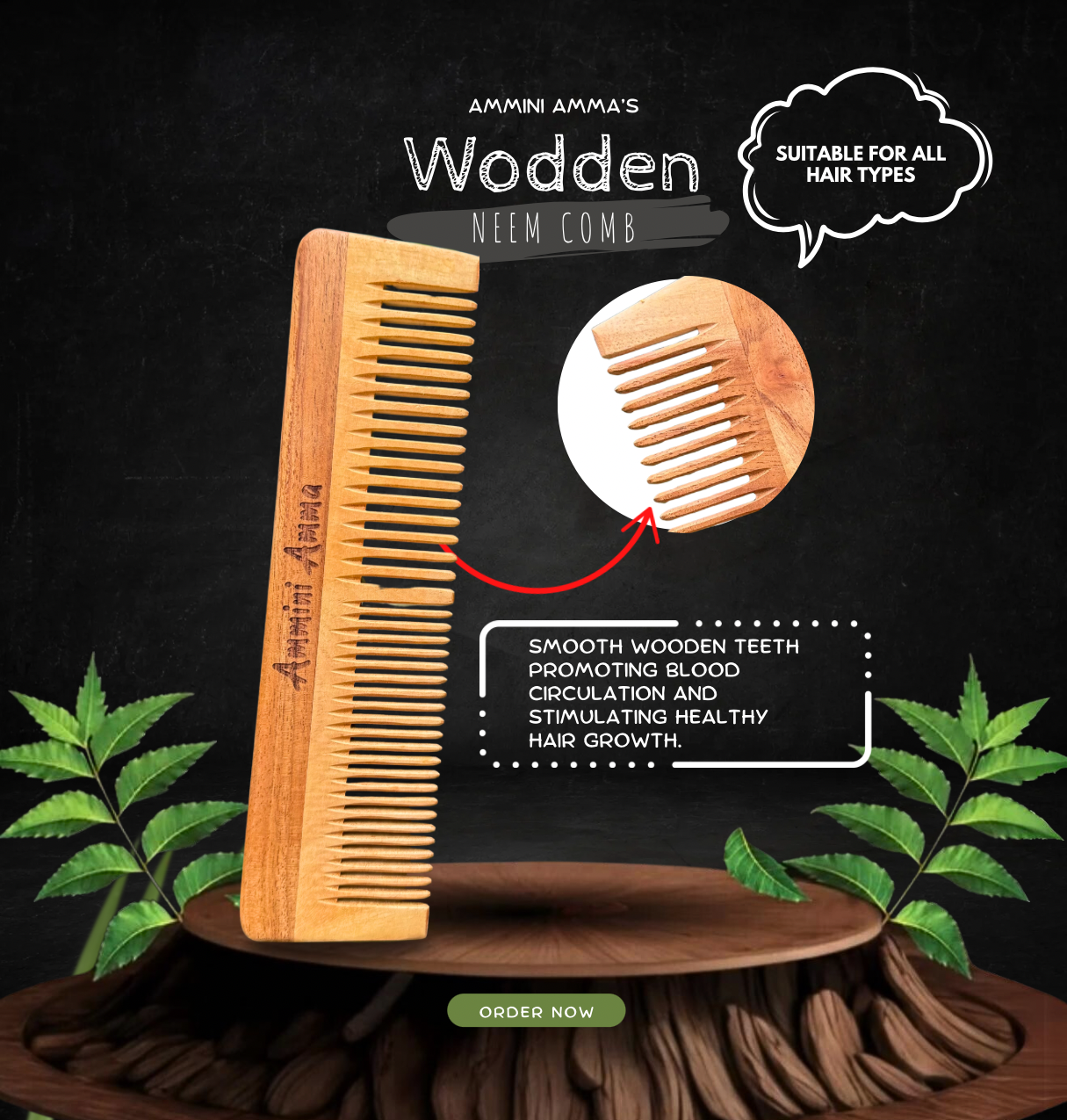 Neem Wooden Comb 2/pcs Combo